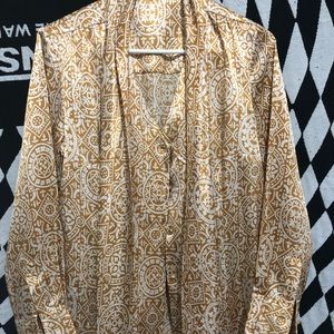 bcbgmaxazria gold silk button down T-shirt